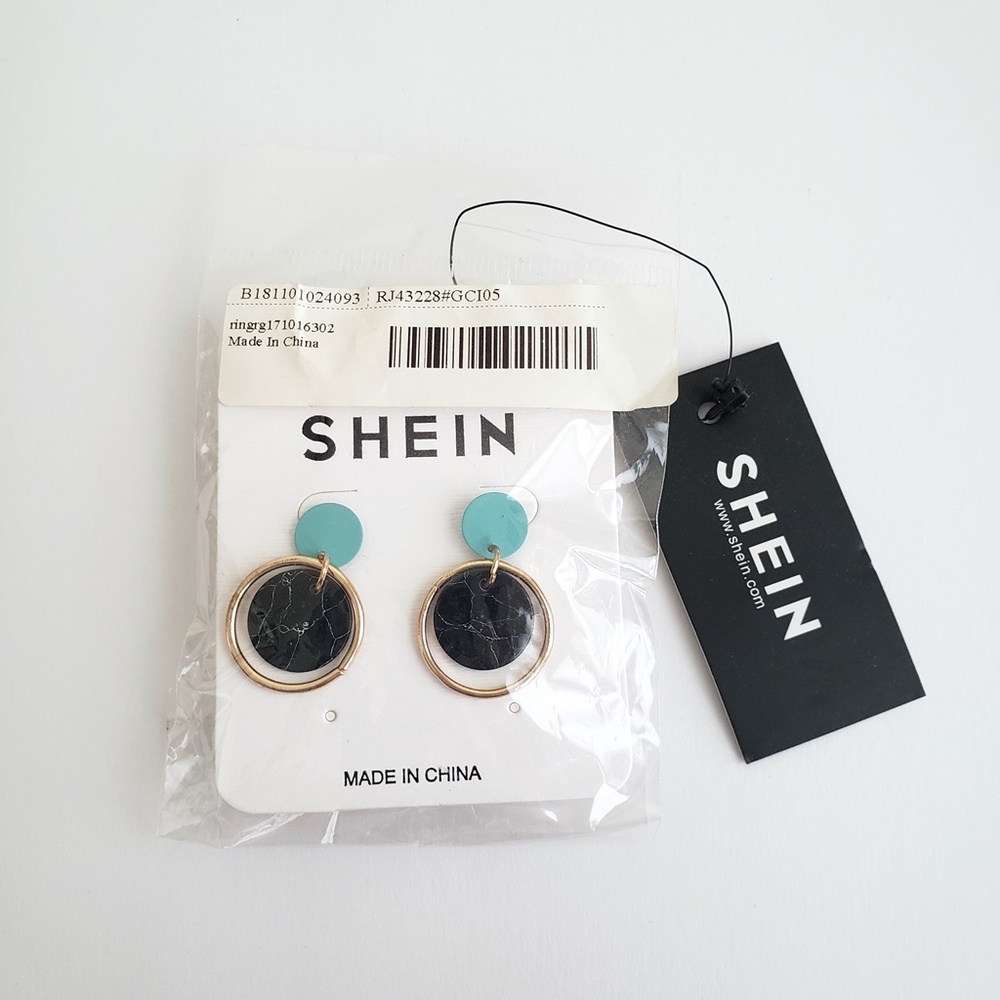 SHEIN Marble & Turquoise Round Drop‎ Earrings, NWT - Picture 5 of 6